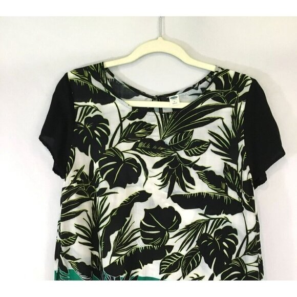 Old Navy Blouse Tropical Floral Colorblock Short Sleeve Pullover Size Medium - Picture 3 of 8